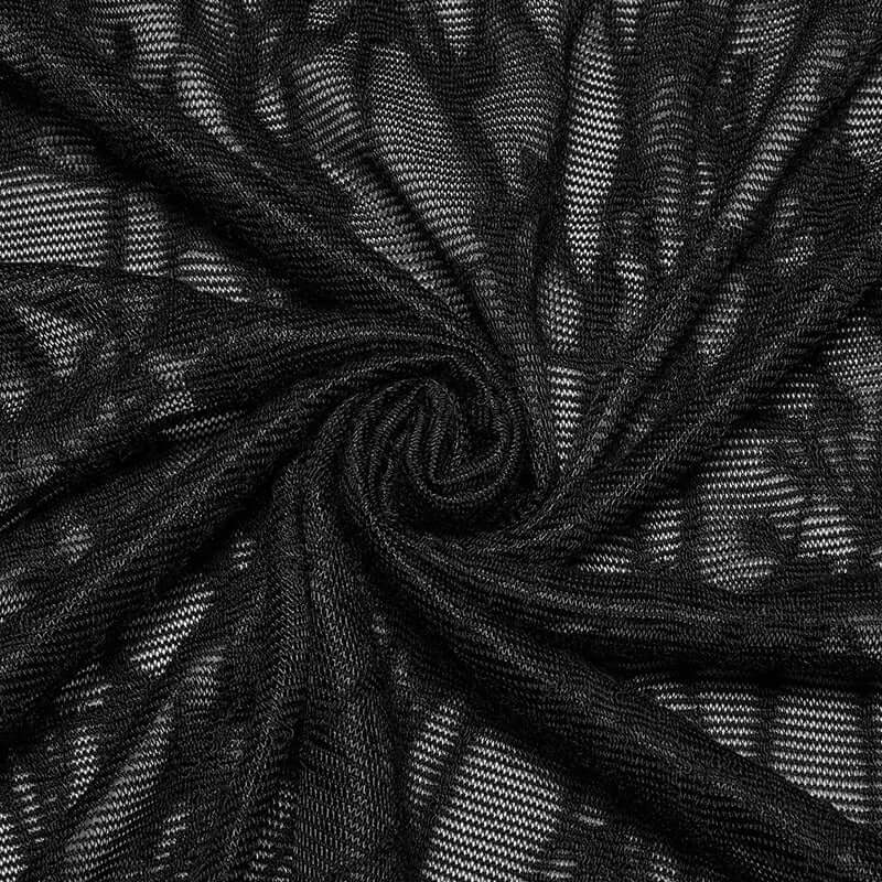 Punk Rave Arti Fishtail Skirt in black showcasing an elegant slit hem, crafted from textured mesh and modal fabric, perfect for a luxurious punk rock aesthetic.