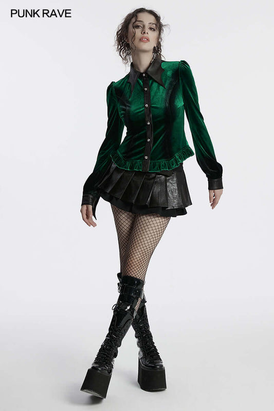 Close-up of the delicate floral patterns and rich texture of the soft velvet on the Punk Rave Fawn Gradient Shirt.