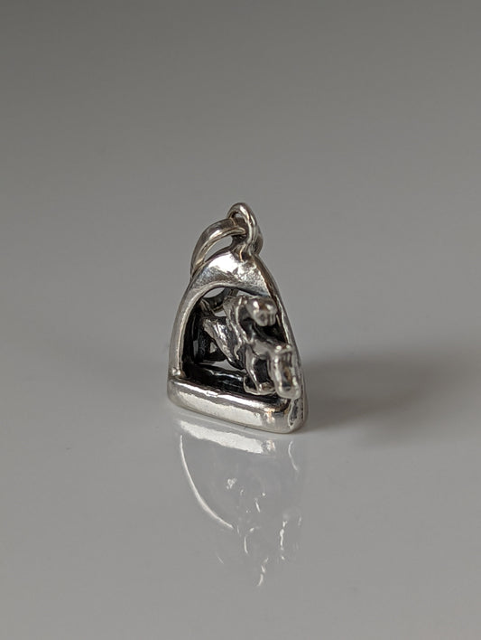 Silver Steed Jump Over a Stirrup, Stirrup & Jockey Silver Pendant