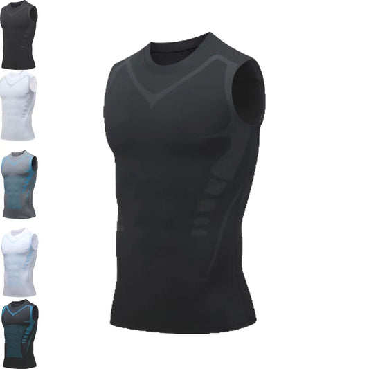 Elegant shaping sleeveless therapy shirt, designed for fitness enthusiasts, showcasing premium material and advanced body compression for a defined physique.