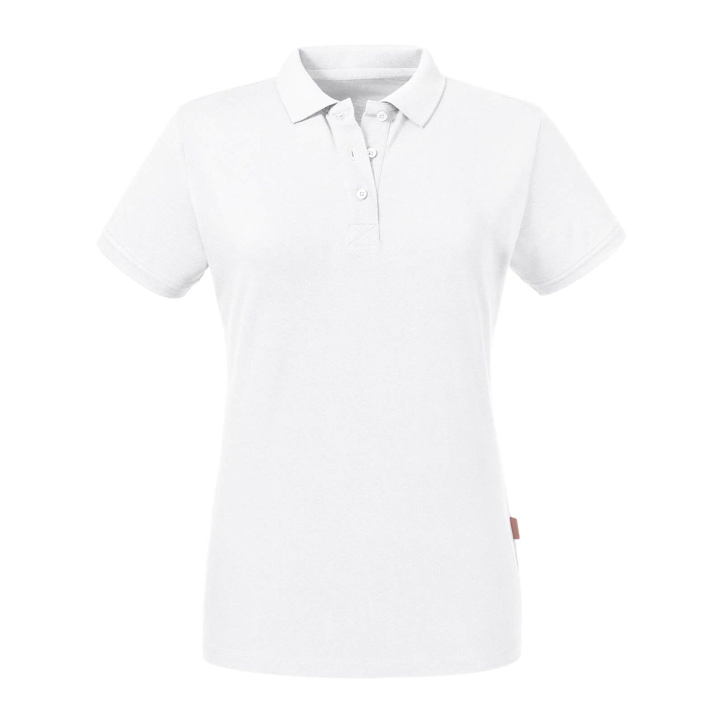 Detailed size guide for ladies' organic cotton polo shirt, highlighting measurements for a perfect luxury fit.