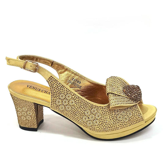 Matching bag set for Venus Chan Women's Golden Wedding Shoes, adorned with exquisite diamond bling, perfect for formal events.