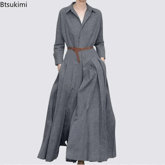 Chic and stylish ankle-length maxi shirt dress for women, crafted from a premium cotton blend, showcasing a loose fit for comfort, perfect for spring and summer occasions.