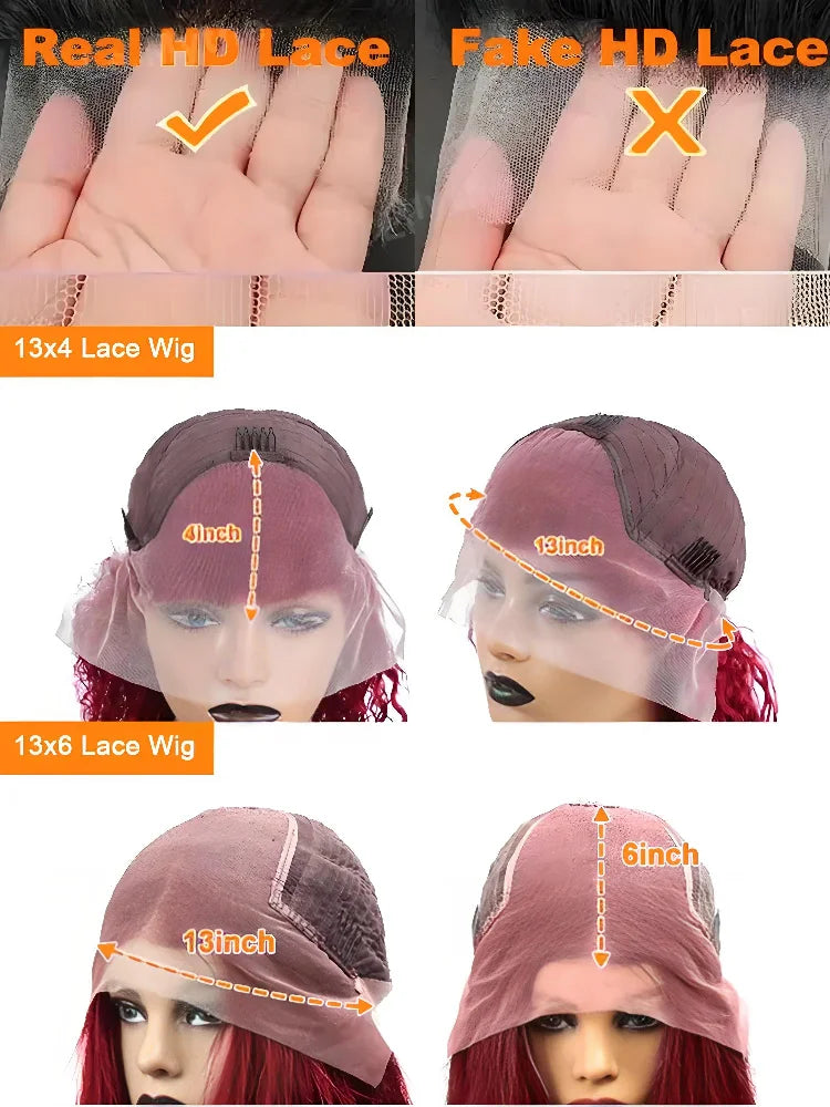 Exquisite glueless 250% density 13x4 lace wig showcasing a vibrant Burgundy Red Wine colour, perfect for a glamorous and sophisticated look.