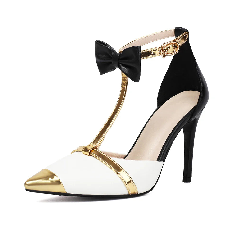 Handmade Diane Lockhart luxury gold purple T-strap pumps, ideal for prom and special events.
