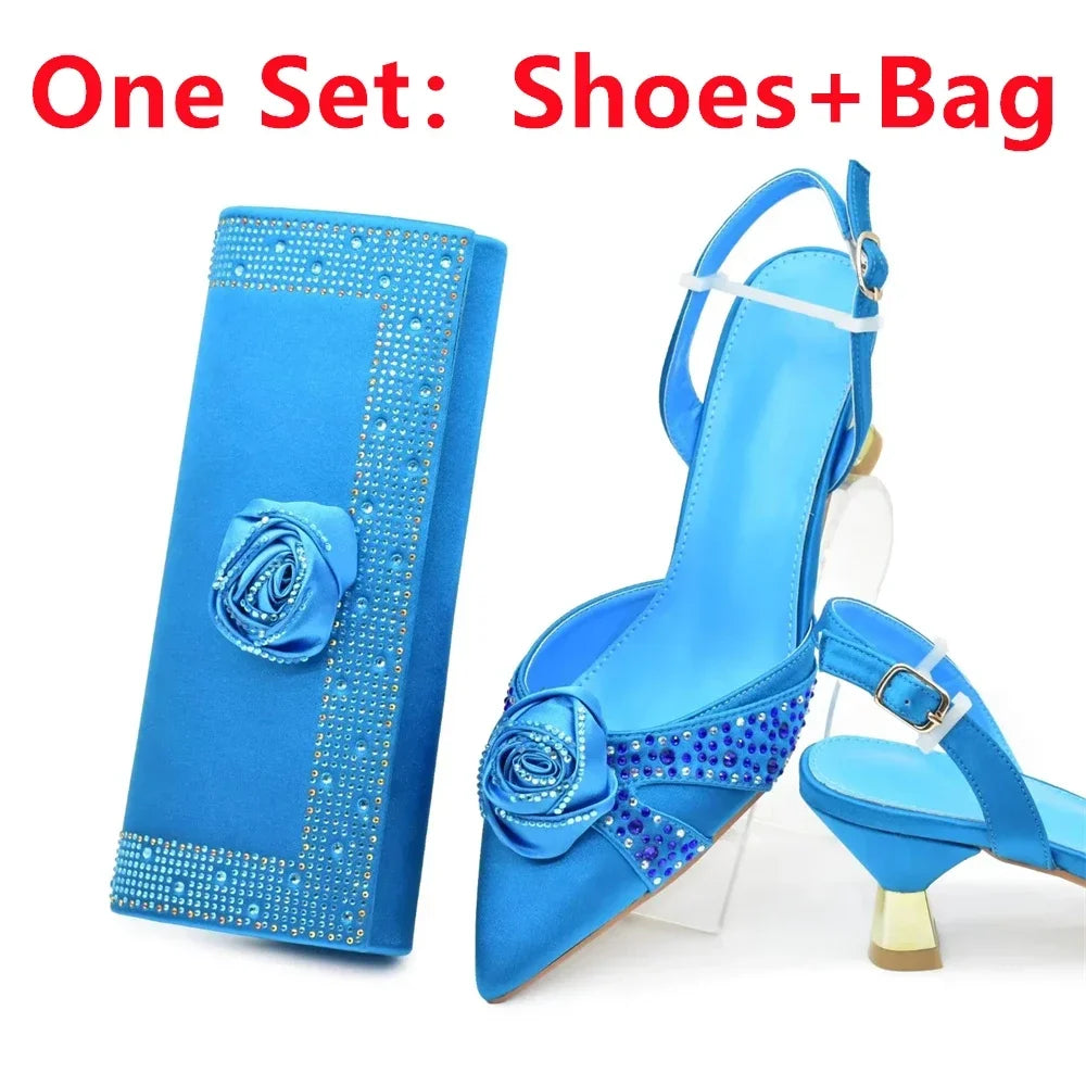 Versatile women's Italian footwear and handbag duo displayed together, embodying elegance with a rich colour palette, suitable for any formal celebration.