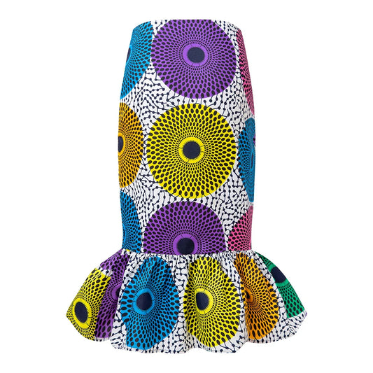 Luxurious African dress featuring vibrant colours and intricate design, perfect for festive occasions.