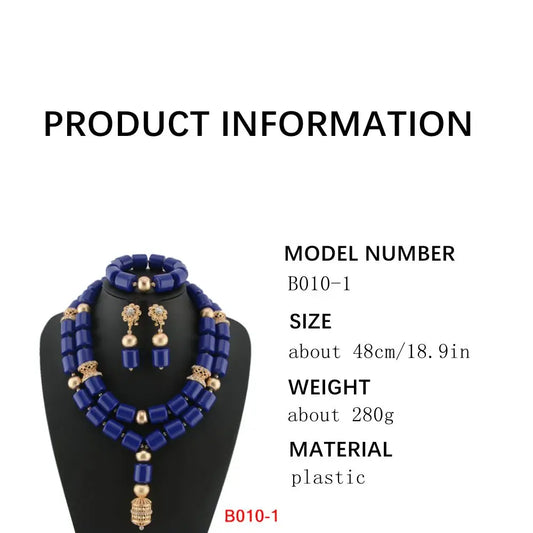 Elegant African Wedding Resin Beads Jewelry Set featuring a stunning necklace, earrings, and bracelet, crafted in a luxurious classic design for women.