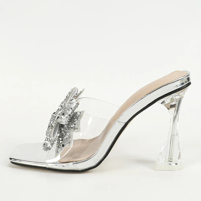 Sophisticated Liyke Ladies' Slippers with a unique transparent upper, complemented by an eye-catching butterfly knot, ideal for modern fashionistas.