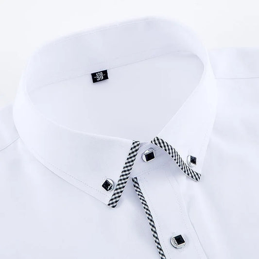 Elegant full-sleeve white button-down shirt for men, made from premium broadcloth, perfect for daily wear in spring and autumn.