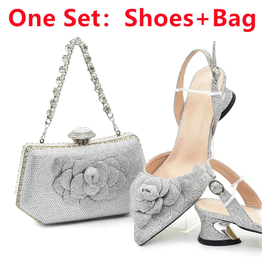 Stylish close-up of luxury rhinestone shoes showcasing the intricate crystal detailing and elegant slingback design, suitable for formal gatherings.