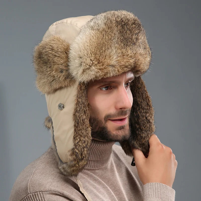 Chic unisex bomber hat made from premium faux fur, offering exceptional insulation for cold weather adventures.