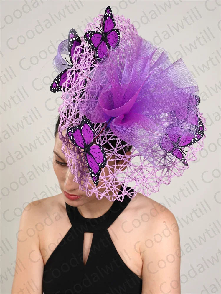 Luxurious women's floral butterfly fascinator headpiece, perfect for weddings, church events, or derby gatherings, featuring a 30CM elegant design in vibrant polyester.