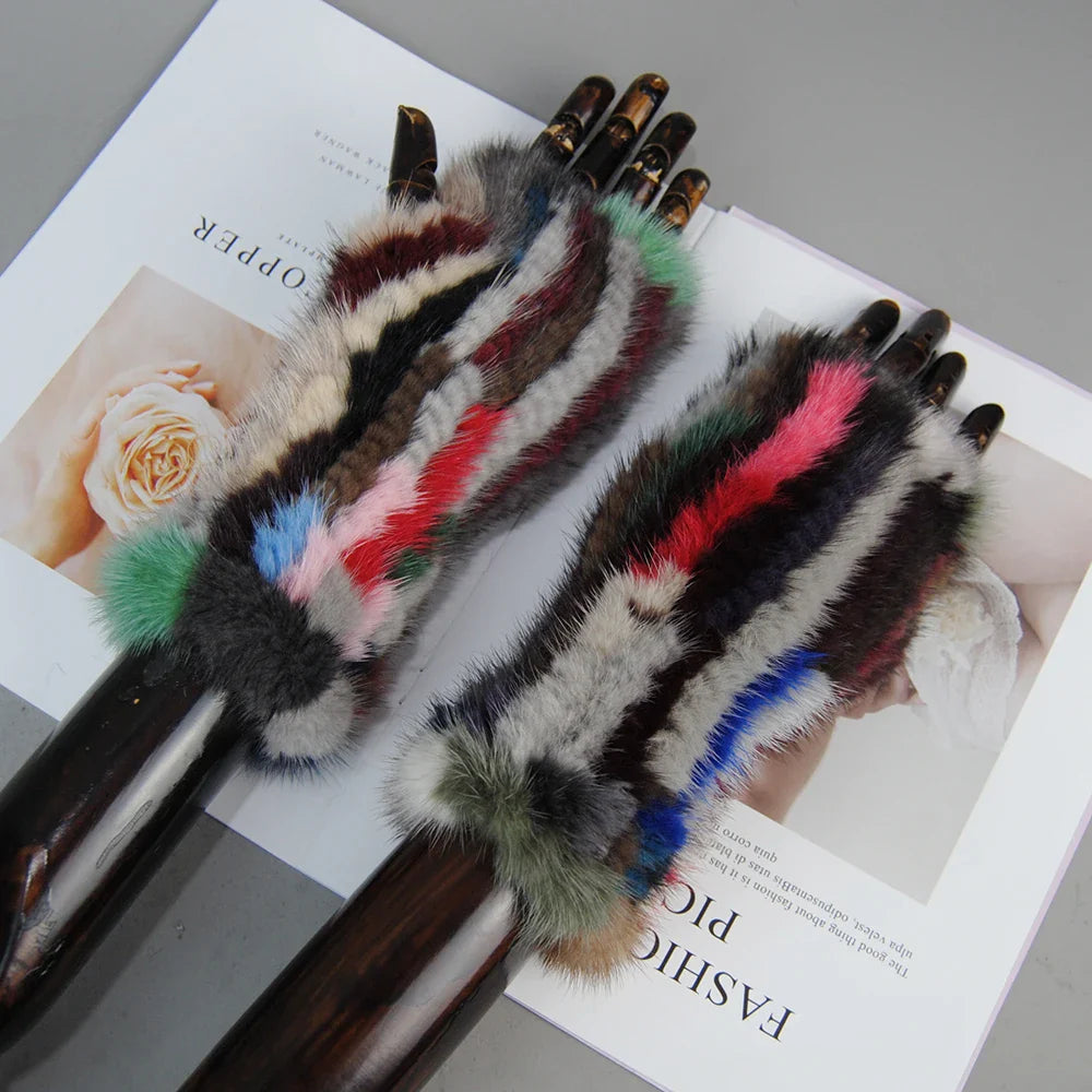 Elegant mink fur gloves for women, featuring a half finger design ideal for fashion-forward individuals seeking comfort and sophistication.