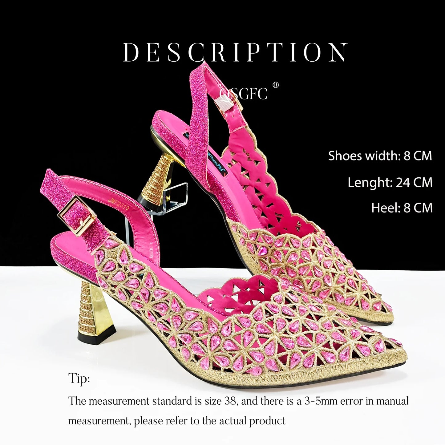 Stylish ensemble showcasing QSGFC fuchsia women's heel pumps paired with an elegant matching handbag, perfect for special events including wedding ceremonies and upscale parties.