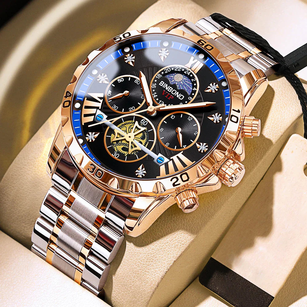 Exquisite men's quartz wristwatch featuring a durable stainless steel case, providing shock resistance and stylish functionality for any occasion.