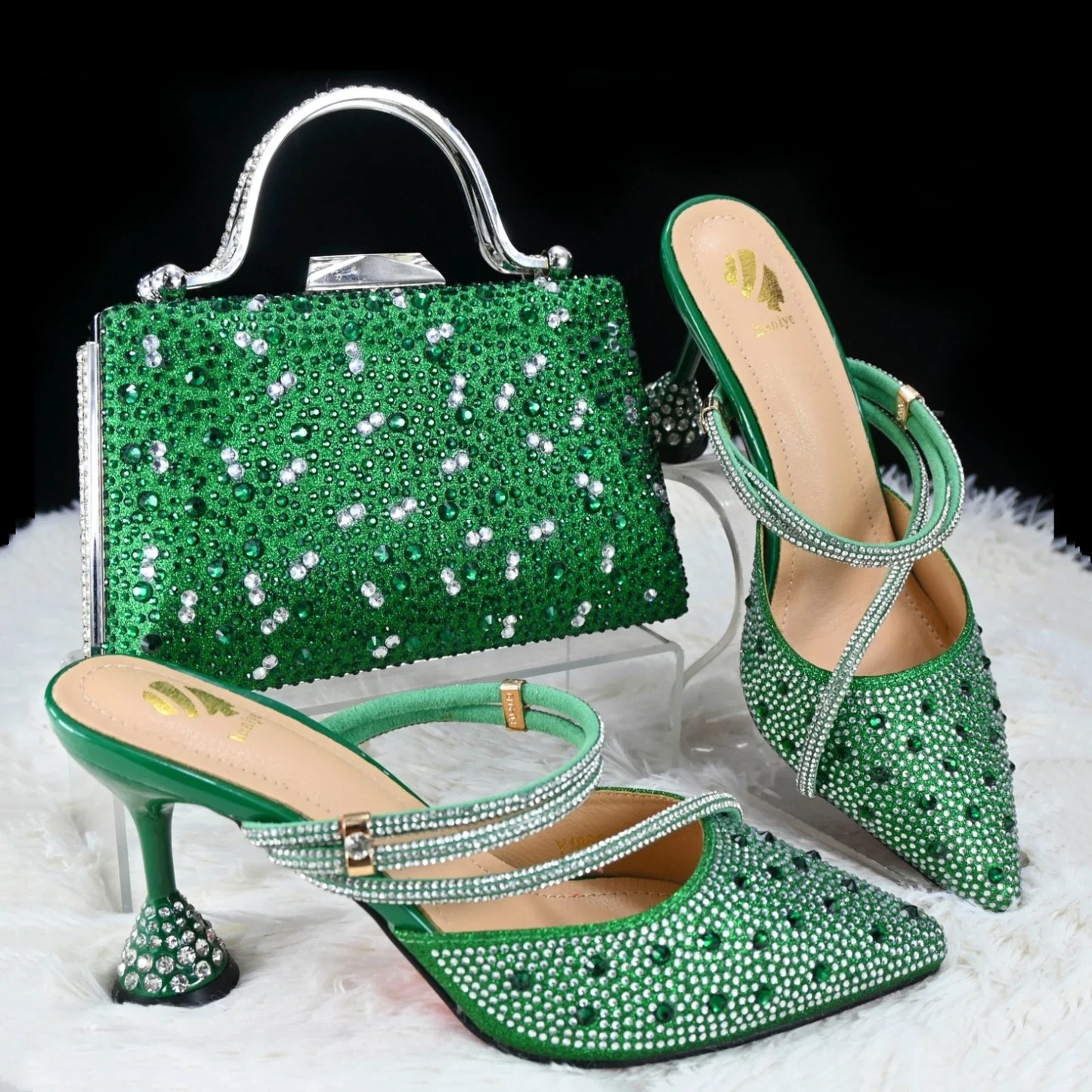 Chic handbag paired with luxury Italian women's peep toe pumps, showcasing a sophisticated design for dressy occasions.