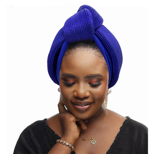 Luxury women's turban cap with glitter knot design, perfect for elegant occasions, measuring 56-58cm, ideal as an African Gele headtie.