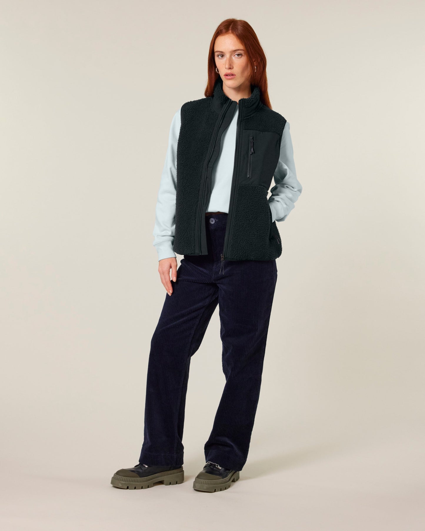 Elegant eco-friendly bodywarmer crafted from recycled materials, designed for comfort and style in any setting.