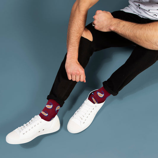 Close-up view of Luxury Paisley Organic Cotton Socks by Sock Geeks, highlighting the 200 needle count knitting for unparalleled softness and comfort, perfect for everyday wear.