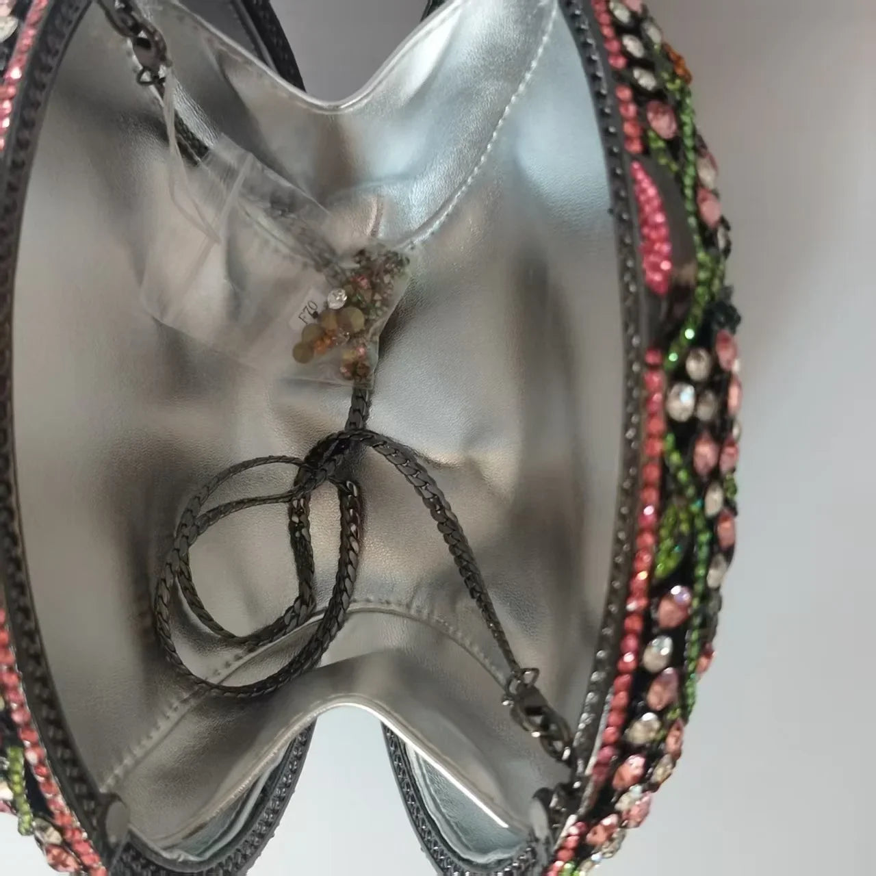 Elegant women's luxury multicolor floral crystal minaudiere evening clutch purse, featuring a chic design perfect for formal events and parties.