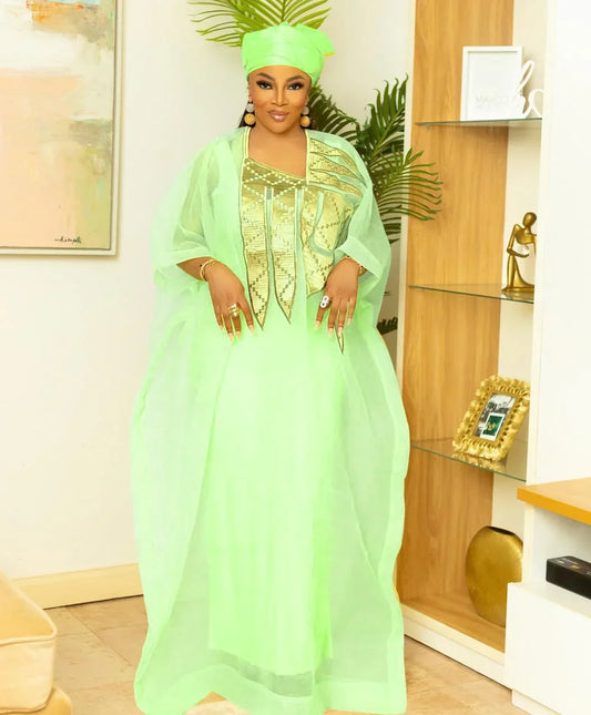 Elegant plus size African women's abaya dress featuring intricate embroidery, perfect for formal parties and church events.
