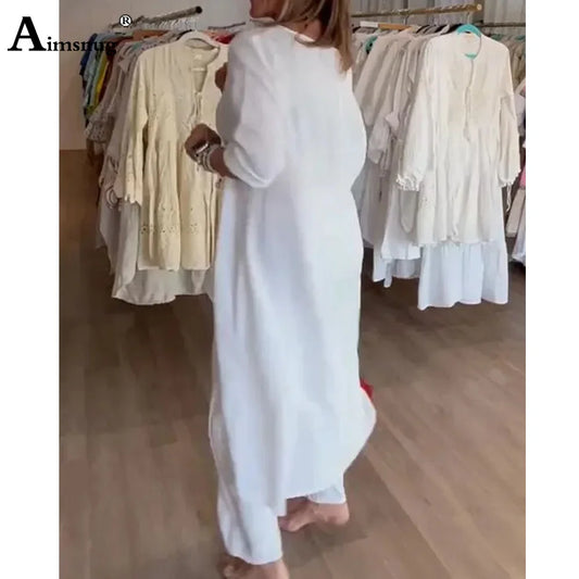 Luxurious close-up of the Plus Size Women's Casual Linen Blouse, showcasing intricate details and refined O-neck collar, designed for flattering fit.