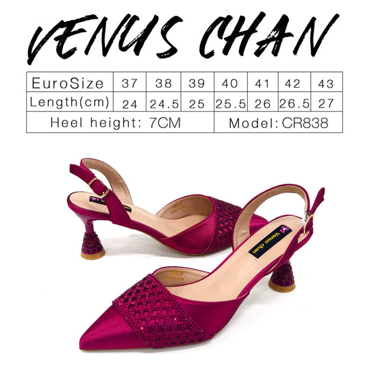 Stylish matched handbag set with rhinestones, ideal for pairing with elegant heeled shoes for special occasions.