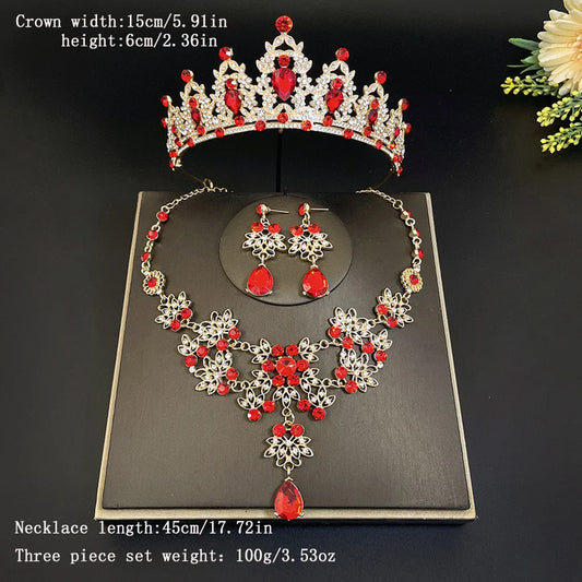 Close-up of the exquisite rhinestone details in a bridal jewelry set, including a crown necklace and earrings, showcasing luxury and romance for special occasions.