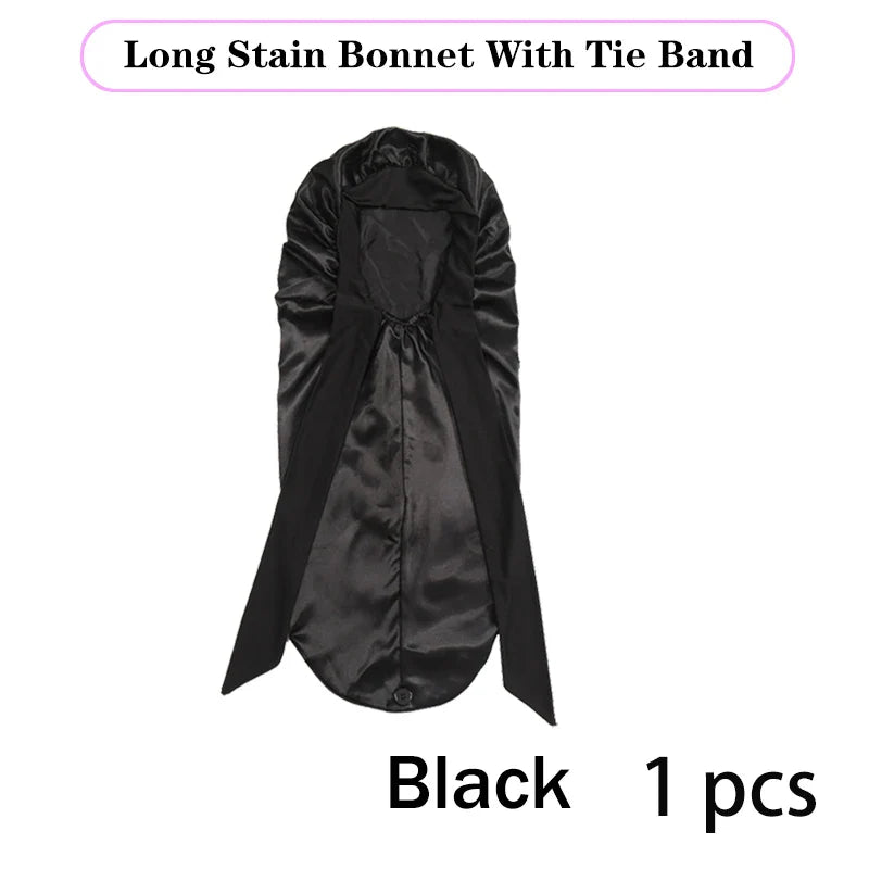 Soft and glamorous silk bonnet with tie, designed for ultimate hair protection while sleeping, trendy and functional for modern hair care enthusiasts.