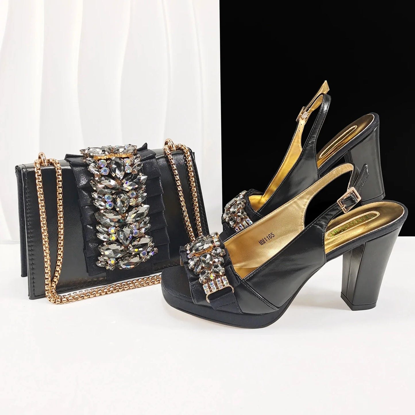 Fashionable Giyu Women's high heel peep toe shoe and matching bag set, designed for elegance with waterproof features and medium width, suitable for Spring and Autumn.