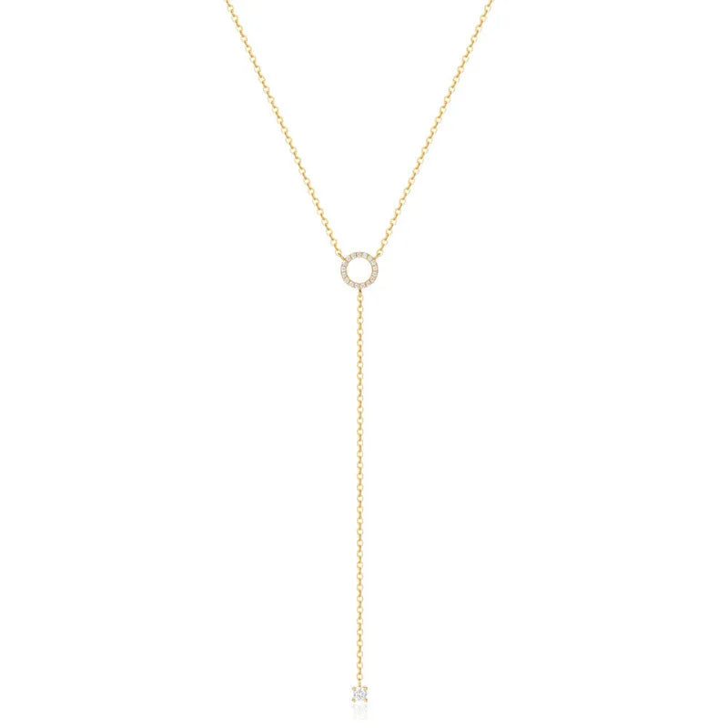 Stylish S925 Sterling Silver Double-Deck Necklace draped elegantly, featuring a long O-chain and sparkling zircon, ideal for special occasions and gifting.