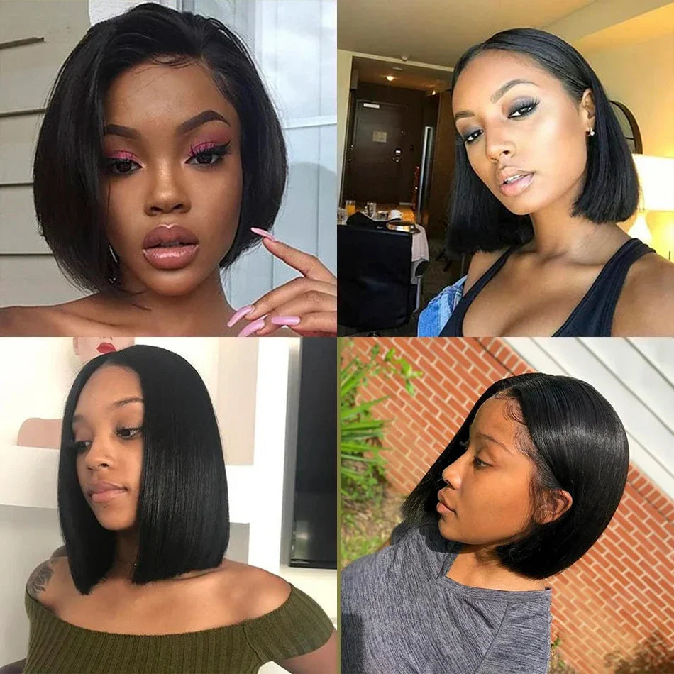 Elegant 14 Inch 13x4 Straight Lace Frontal Bob Wig for Women, crafted from premium Pre Plucked Brazilian Remy Human Hair, showcasing a sleek and sophisticated look ideal for any occasion.