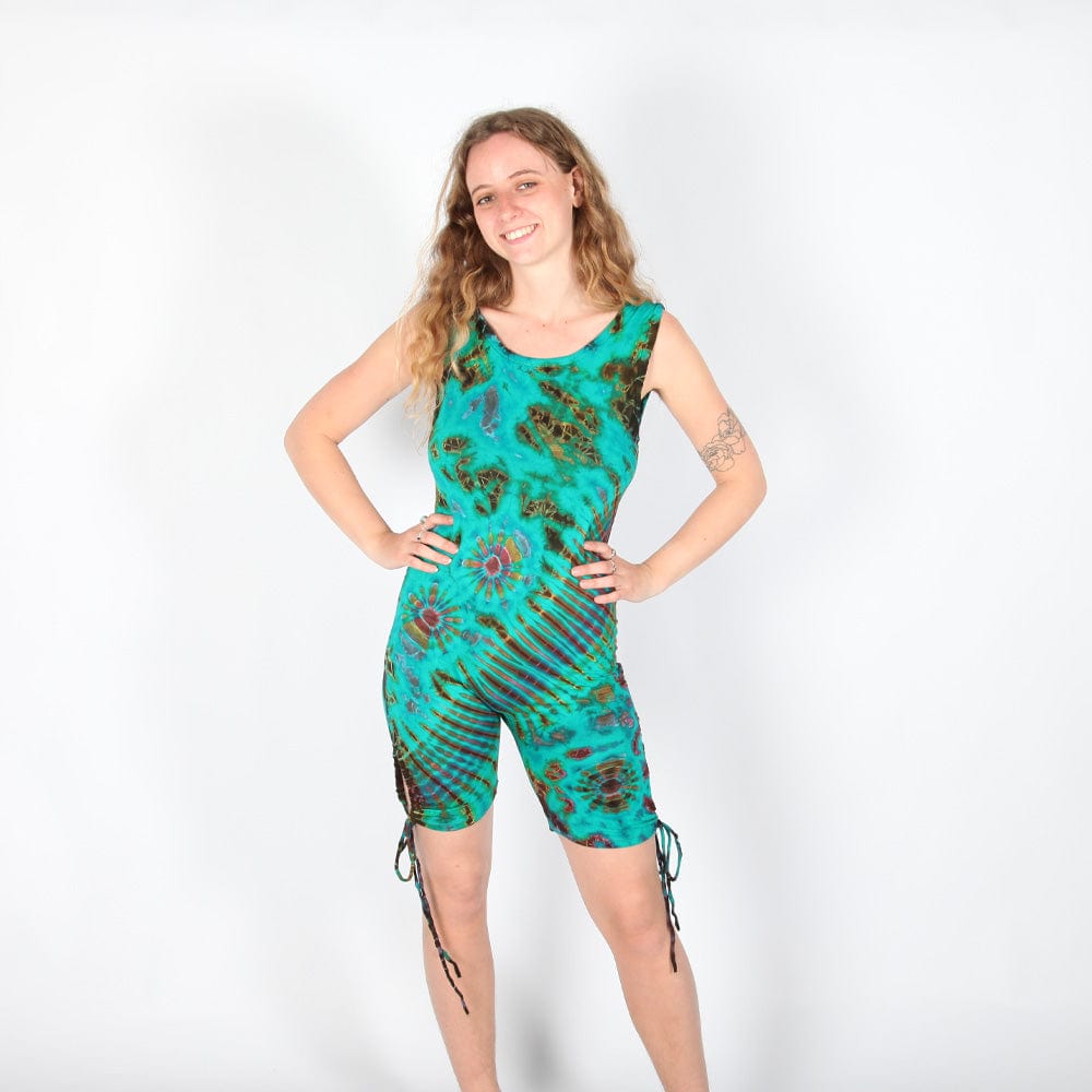 Stylish deep scooped back of the Luxury Tie Dye Bodycon Romper Playsuit perfect for a chic, laid-back look paired with trendy footwear.