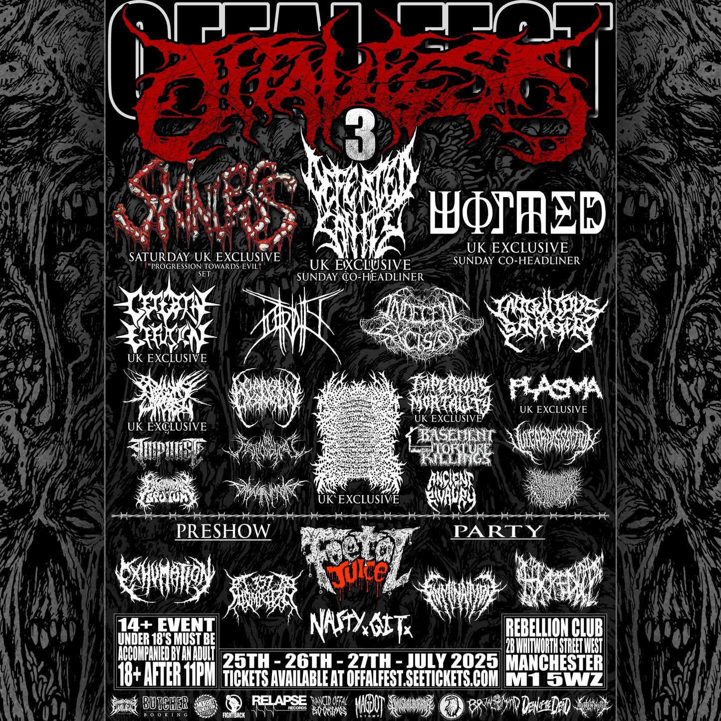 Luxury A3 poster for Offal Fest 2025 by Rancid Offal Records, printed on premium 300GSM gloss paper.