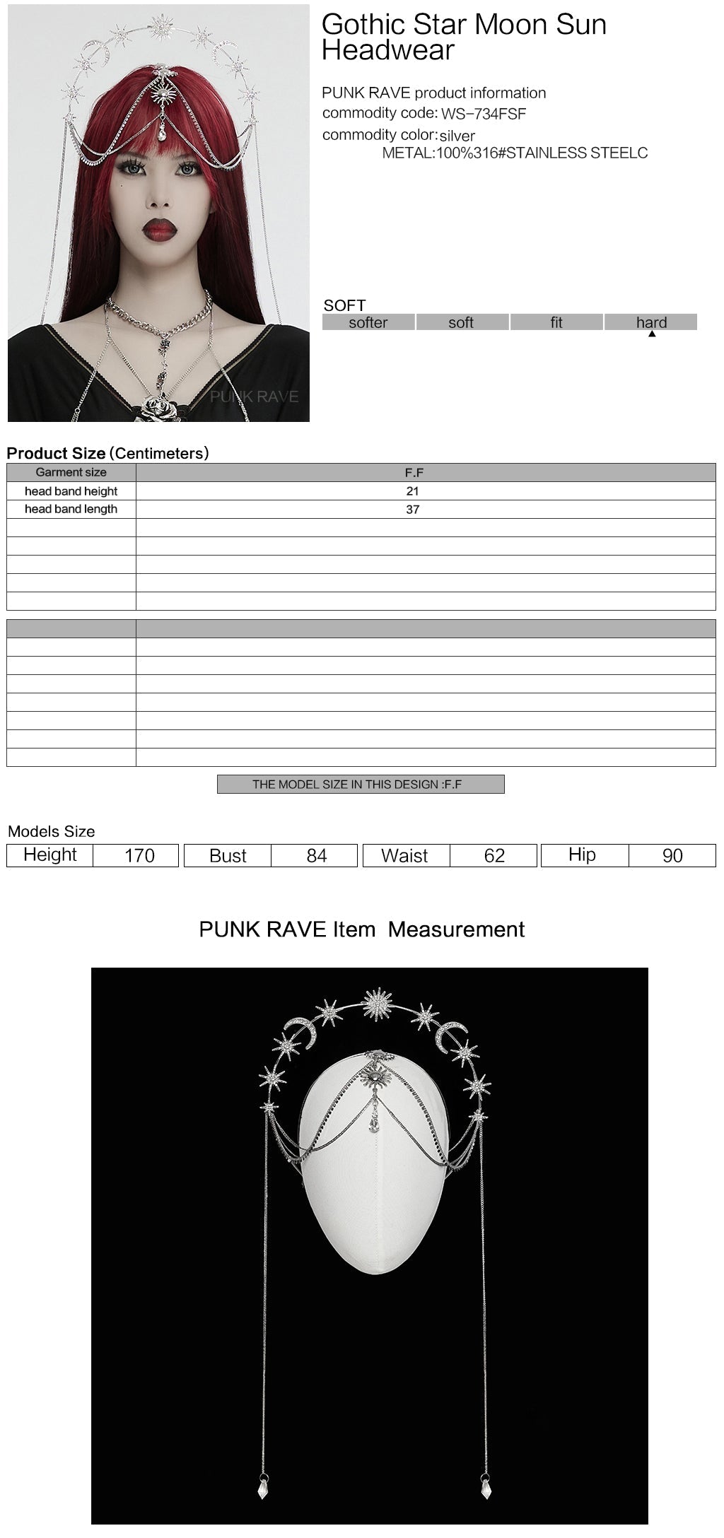 Punk Rave Estrella Tiara displayed elegantly against a soft background, highlighting its unique design with sun, moon, and star details.