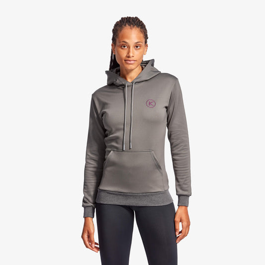 KYMIRA Women's Infrared Gym Hoodie in Grey & Blue, showcasing luxurious brushed fleece for warmth and recovery.