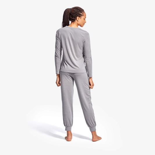 Close-up on KYMIRA Women's Infrared Recovery Henley Sleepwear Top, showcasing breathability and gentle fabric that enhances overnight recovery.