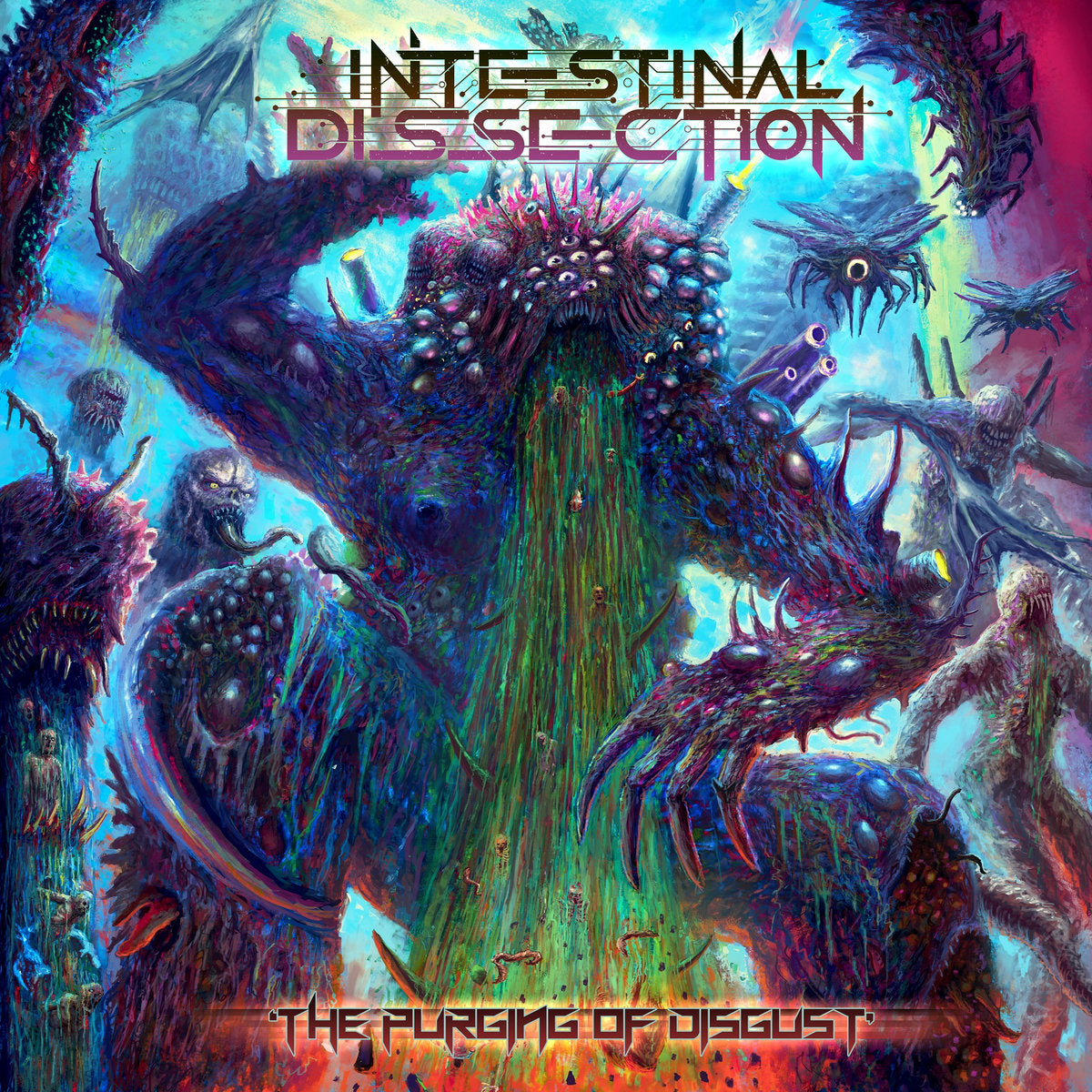Intestinal Dissection - The Purging Of Disgust CD cover art, showcasing dark and intricate designs by Rancid Offal Records, perfect for Death Metal enthusiasts.