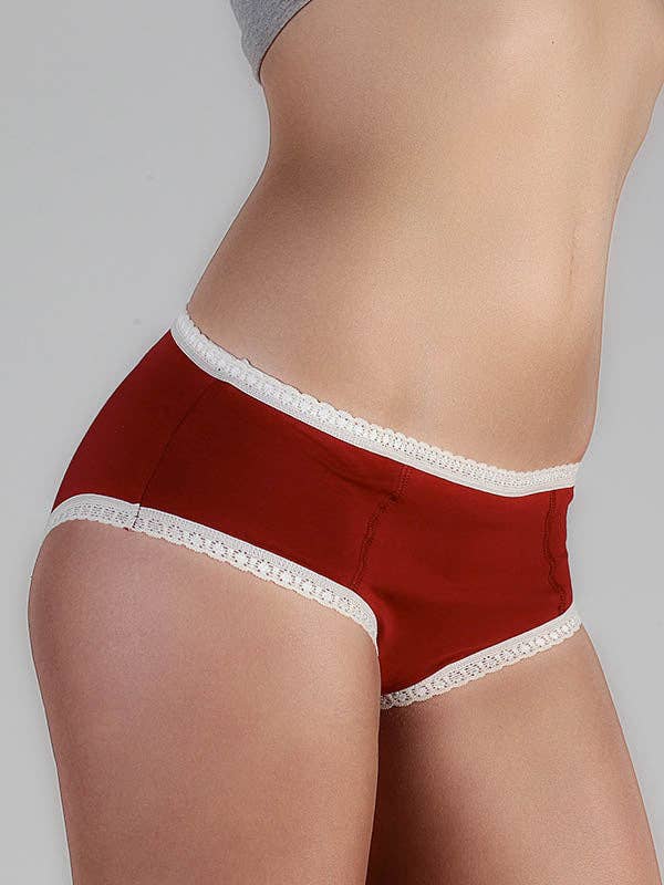 Luxury organic cotton hipster briefs featuring soft lace trim; designed for comfort in sizes S to L, ideal for a chic and eco-friendly wardrobe.