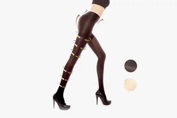 FadFashion Women's Ultimate Super Elastic Stockings in a chic black style, accentuated with stylish embellishments. Designed for versatility, these stockings are perfect for any occasion, embodying luxury and sophistication.