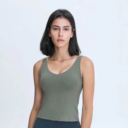 Elegant Women's Sleeveless Blouse Top in olive green, showcasing timeless sophistication and a flattering fit for versatile day to night styling.