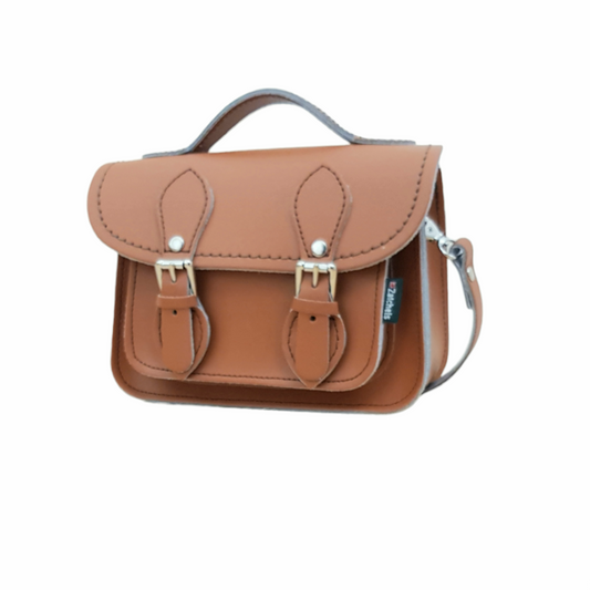 Stylish Handmade Burnt Orange Leather Micro Satchel with detachable strap, ideal for versatile carrying options.