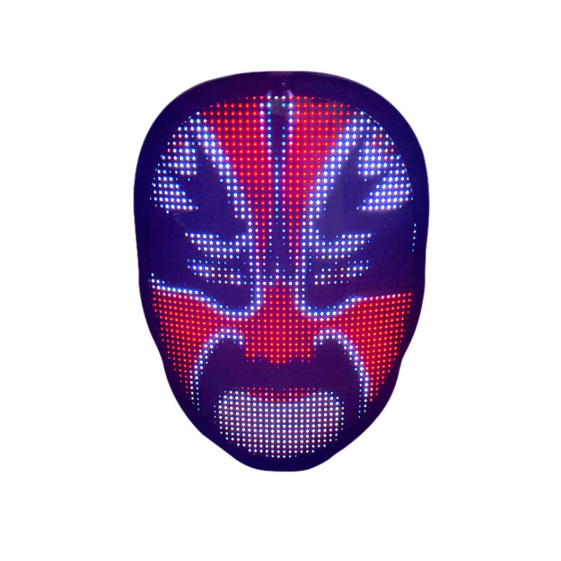 Intricate design of a LED Halloween face mask displaying a striking pattern, merging festive spirit with luxurious aesthetics for an unforgettable experience.