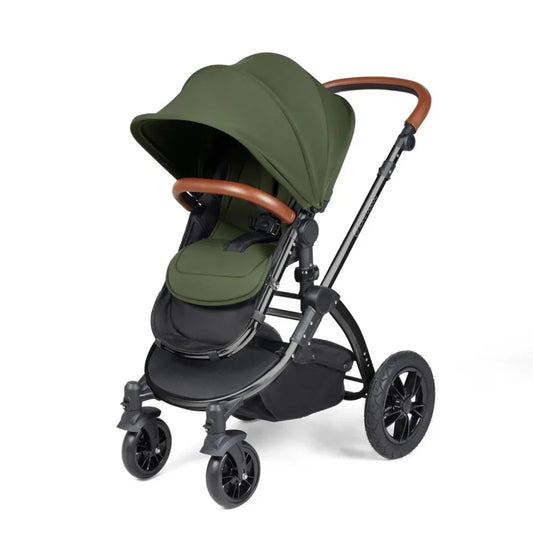 Ickle Bubba Stomp Luxe Travel System with i-Size Stratus Car Seat & ISOFIX Base 12 pcs - Black & Woodland & Tan