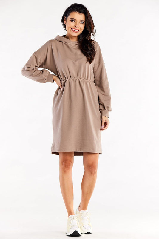 Fashion-forward Elegant Hooded Daydress with Long Sleeves and Waist Elastic - Infinite You, ideal for stylish and comfortable daily dressing.