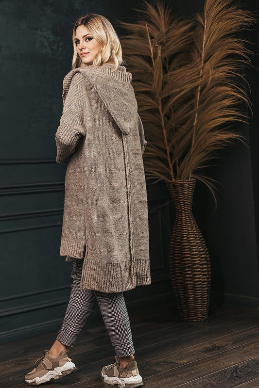 Luxurious long sleeve hooded cardigan by PeeKaBoo featuring an elegant asymmetrical design, perfect for a stylish casual look.