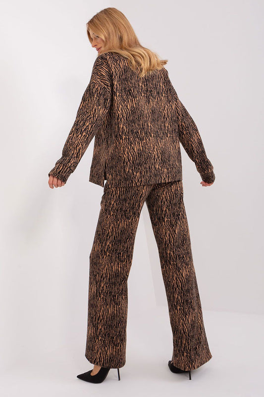 Elegant Lakerta Women's Lounge Set displayed with a chic heart neckline blouse and relaxed wide-leg pants, perfect for casual outings and lounging in luxury.