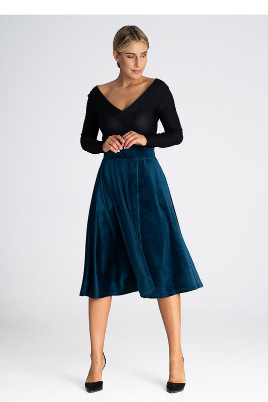 Premium Figl collection midi skirt showcased in a luxurious environment, highlighting its elegant flared silhouette.