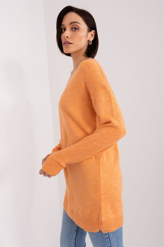 Chic acrylic sweater by Rue Paris with heart neckline, ideal for both casual gatherings and formal occasions.